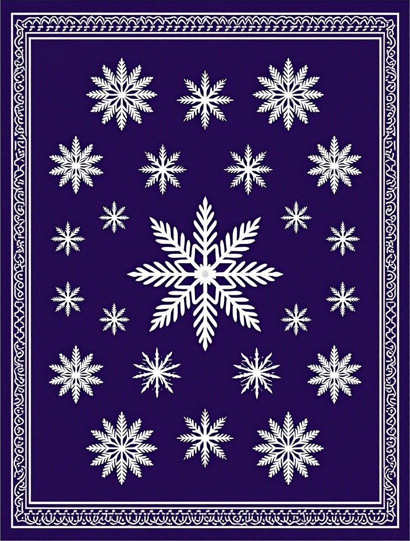 Deep Blue Snowflake Medallion Border Rug