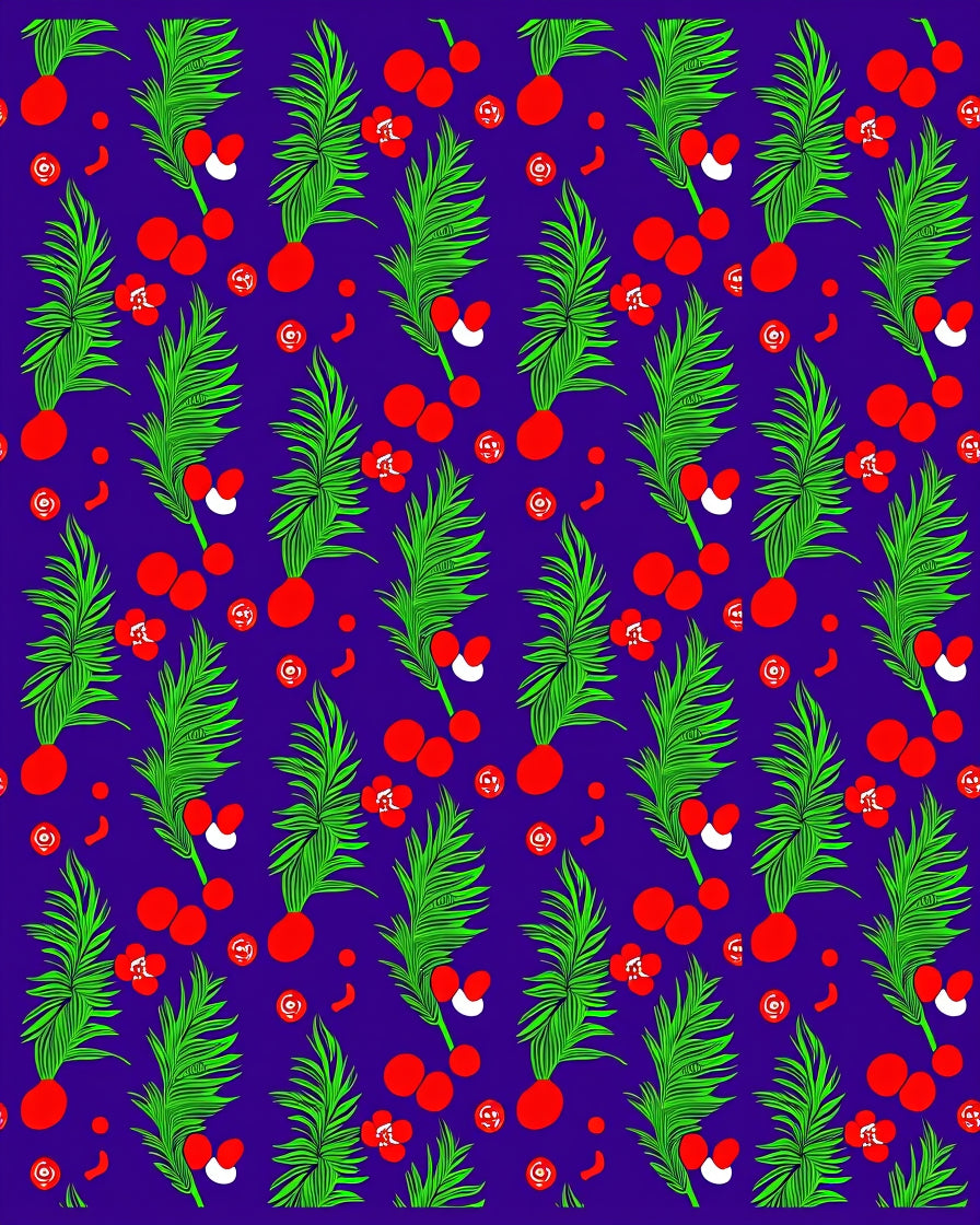 Vibrant Green Red Fruit Foliage Rug