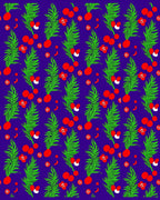 Vibrant Green Red Fruit Foliage Rug