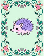Whimsical Purple Hedgehog Floral Frame Rug