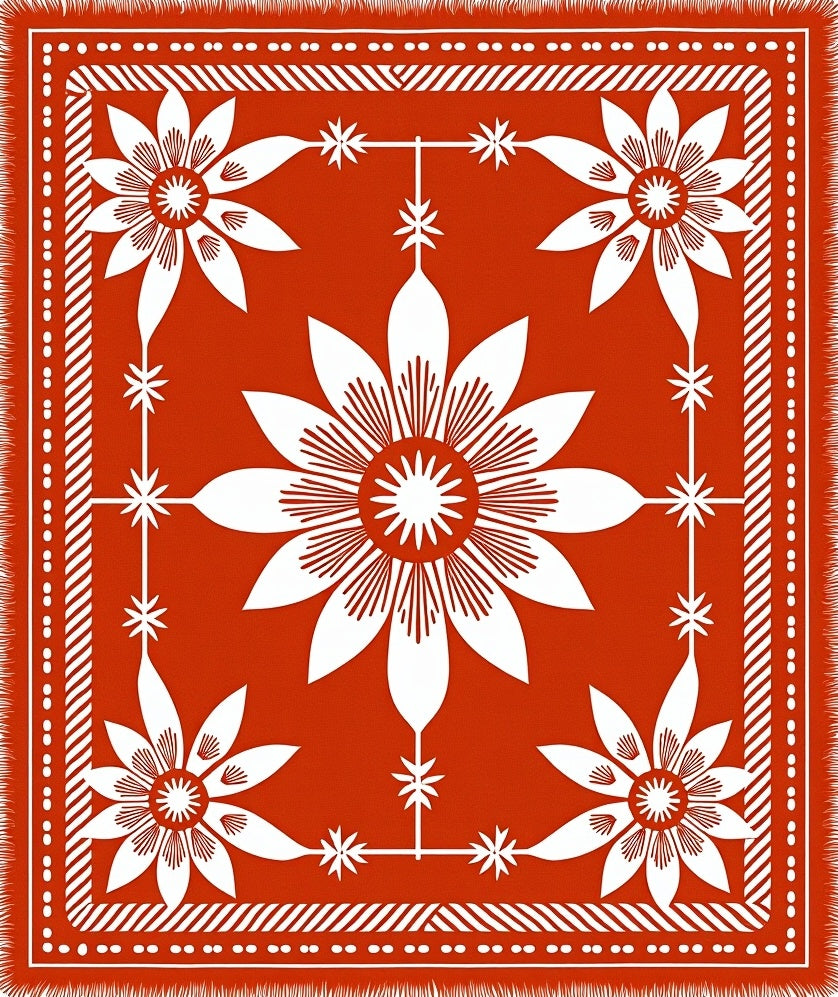 Rustic Red Floral Garden Art Rug