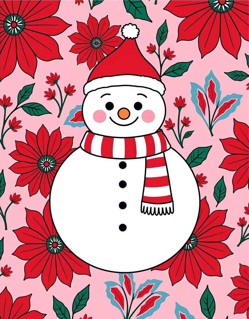 Pink Floral Snowman Holiday Rug