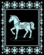 Light Blue Carousel Horse Snowflake Border Rug