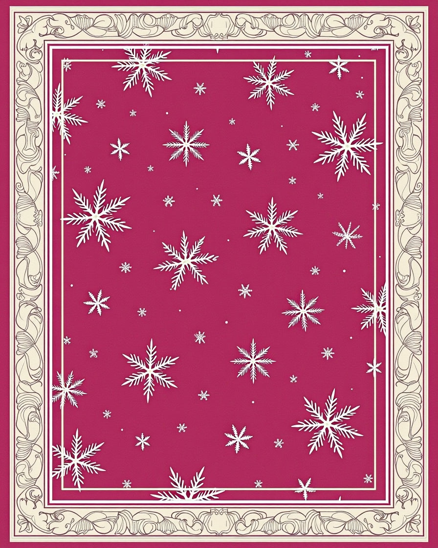 Crimson White Snowflake Border Area Rug