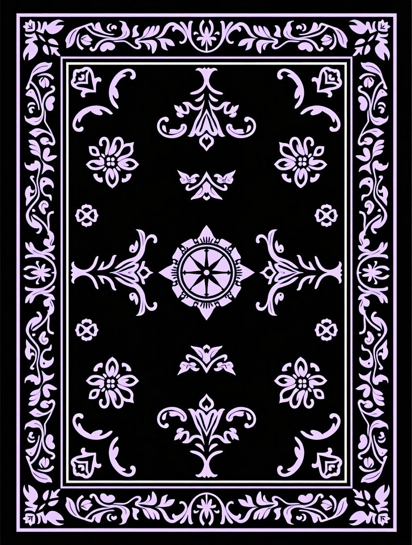 Lavendar Black Vintage Mandala Floral Rug