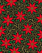 Red Poinsettia Black Gold Swirl Rug