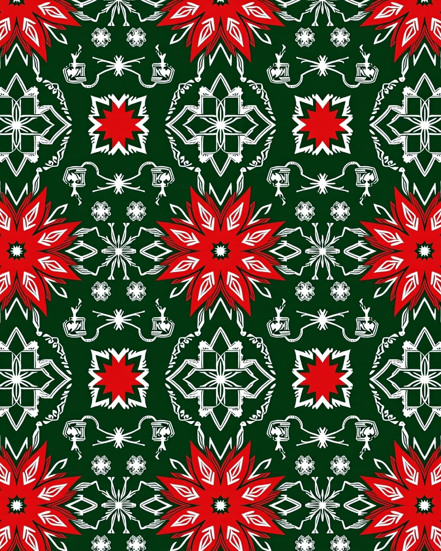Emerald Green Red White Floral Medallion Rug