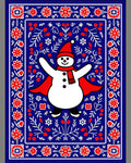Festive Snowman Red Floral Border Rug