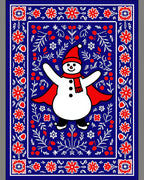 Festive Snowman Red Floral Border Rug