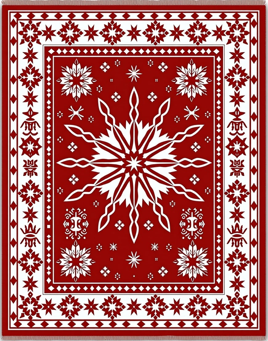 Crimson Snowflake Border Star Medallion Rug