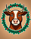 Farmhouse Cow Red Star Wreath Rug