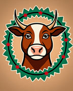 Farmhouse Cow Red Star Wreath Rug