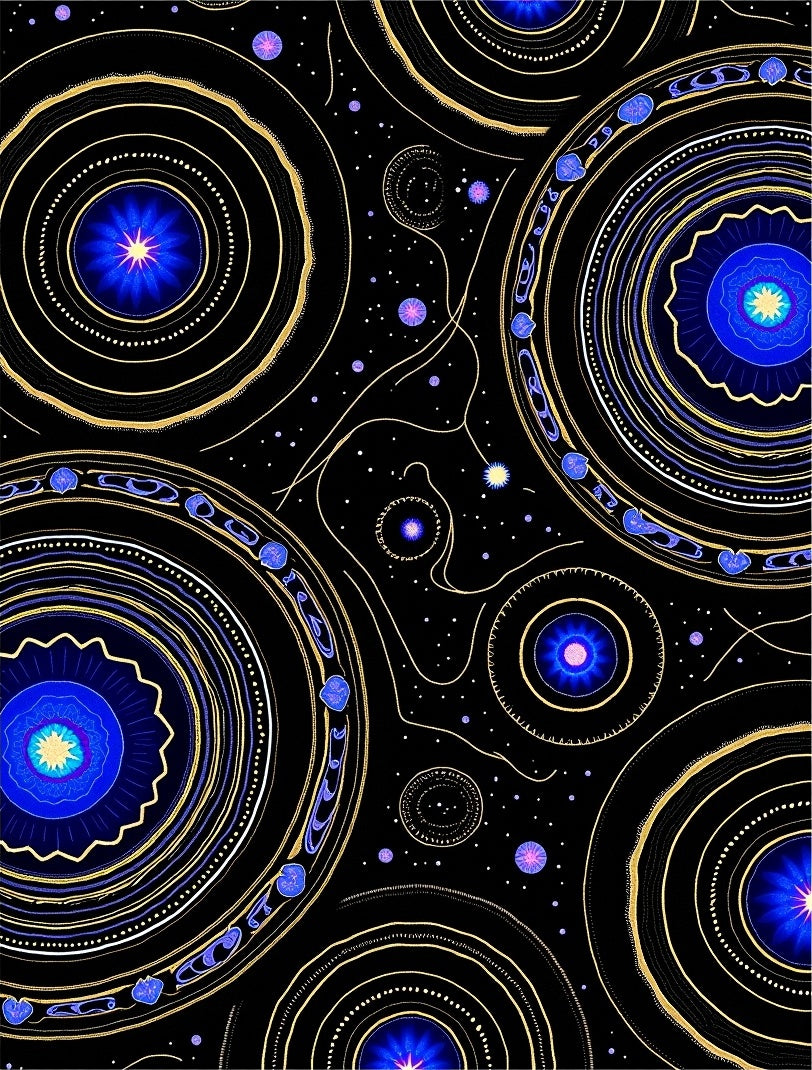 Cosmic Blue Golden Rings Celestial Rug