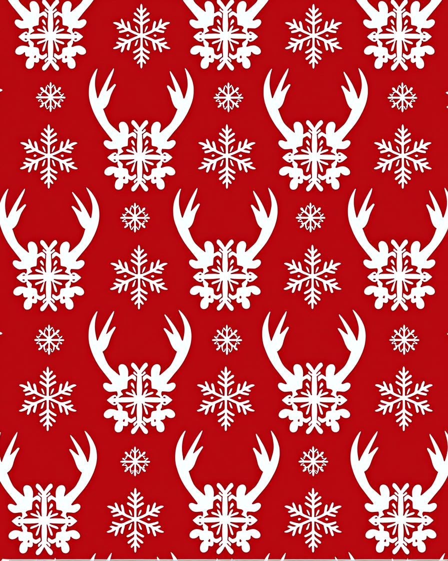 Scarlet Reindeer Snowflake Repeating Pattern Rug