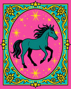 Teal Horse with Golden Stars on Pink Rug