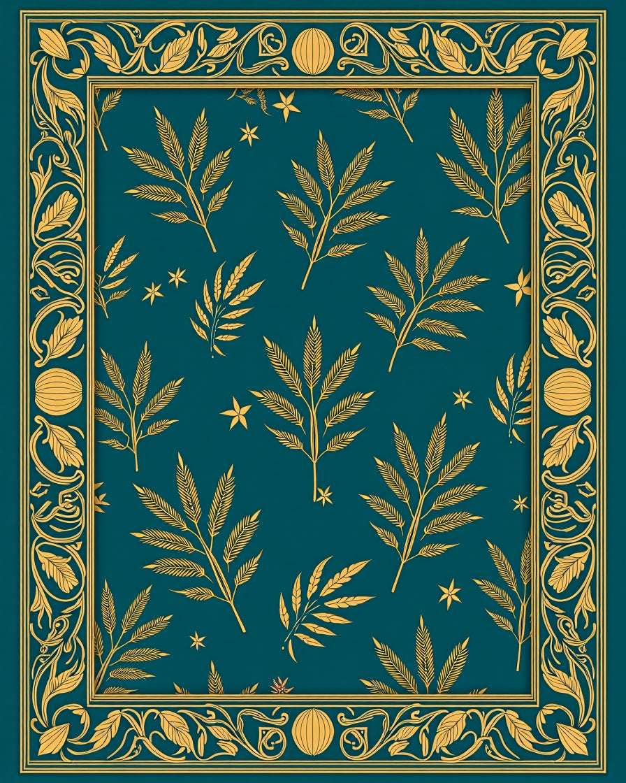 Golden Foliage Teal Border Rug