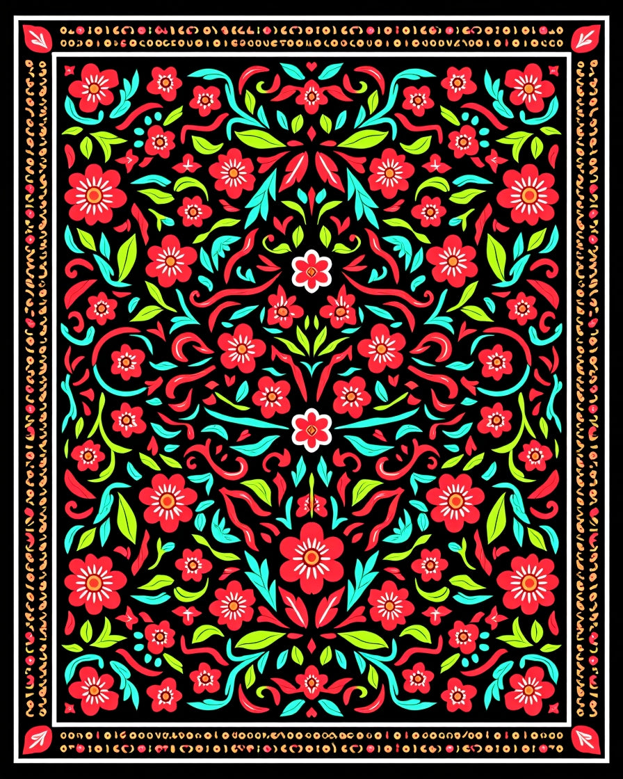 Bold Red Floral Garden Tapestry Rug