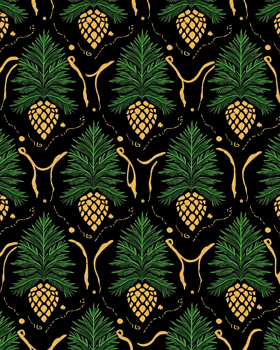Green Pinecone Gold Swirls Rug