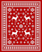 Festive Red White Deer Snowflake Accent Rug