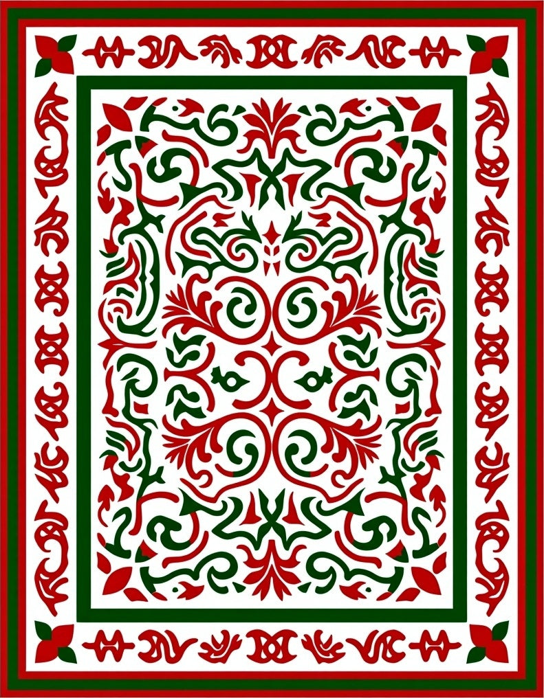 Red Green Ornate Scroll Medallion Rug