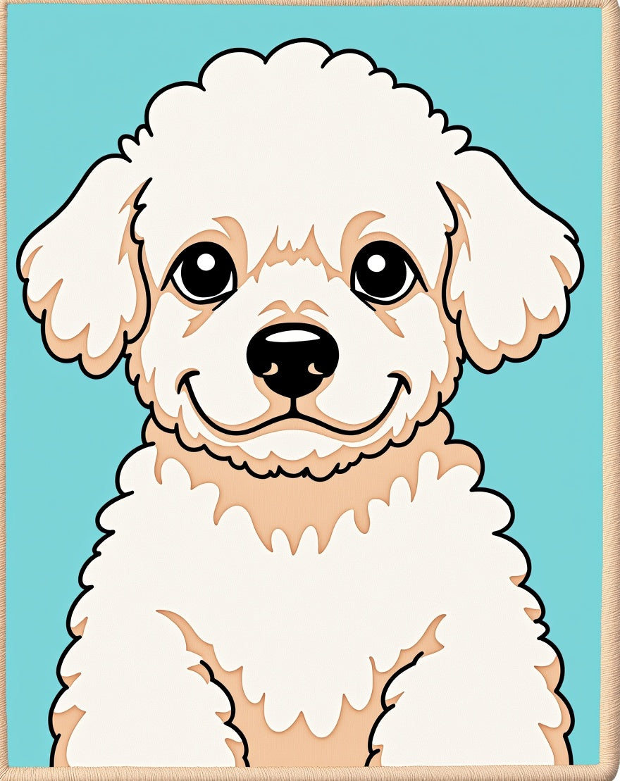 Fluffy White Dog Aqua Background Portrait Rug