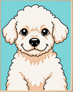 Fluffy White Dog Aqua Background Portrait Rug