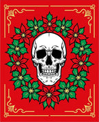 Crimson Skull Floral Wreath Rug