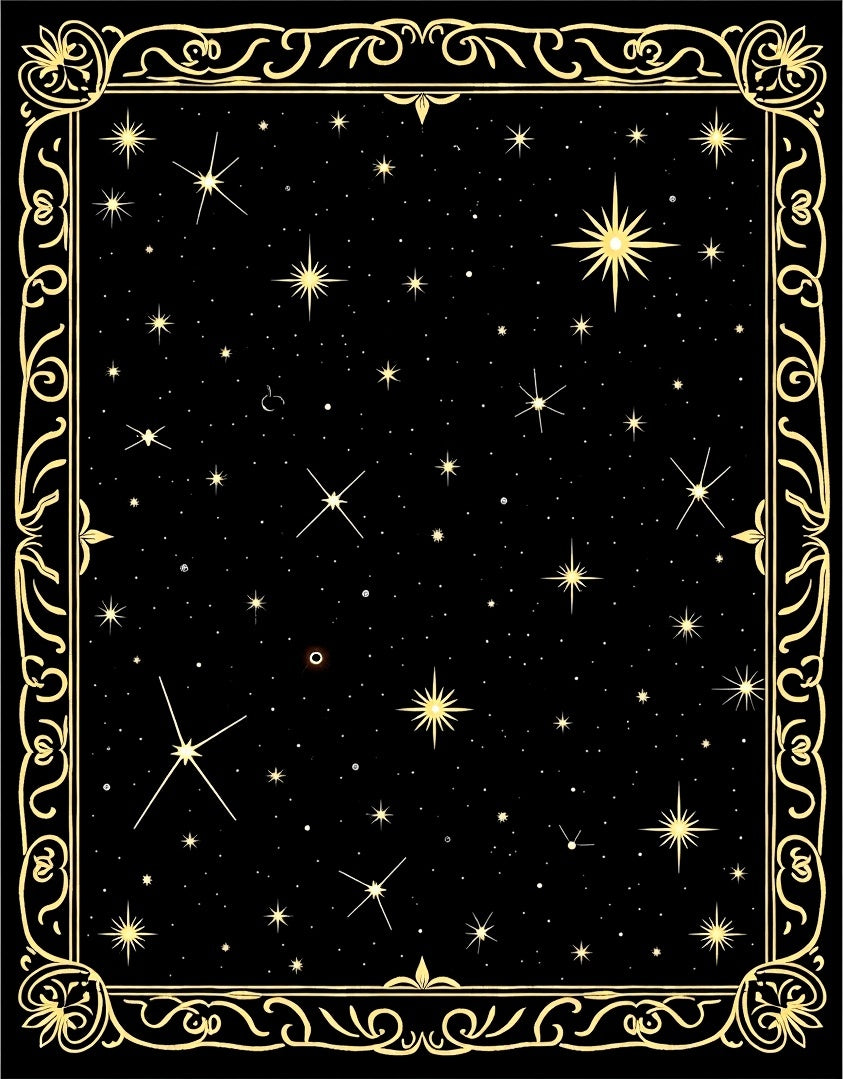 Golden Starry Night Celestial Border Rug