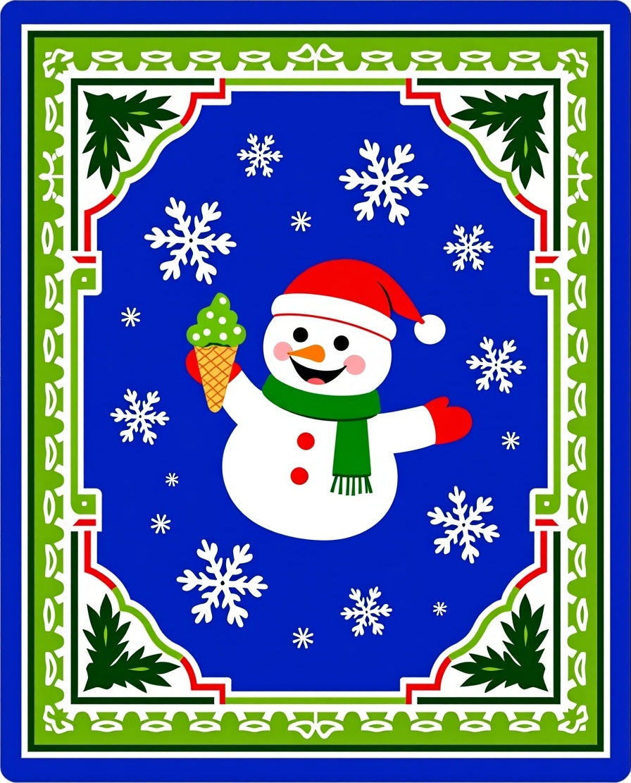 Blue Snowman With Ice Cream Border Rug