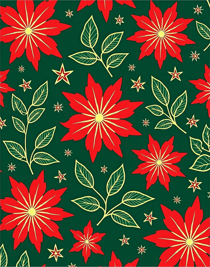 Festive Red Poinsettia Floral Vine Rug