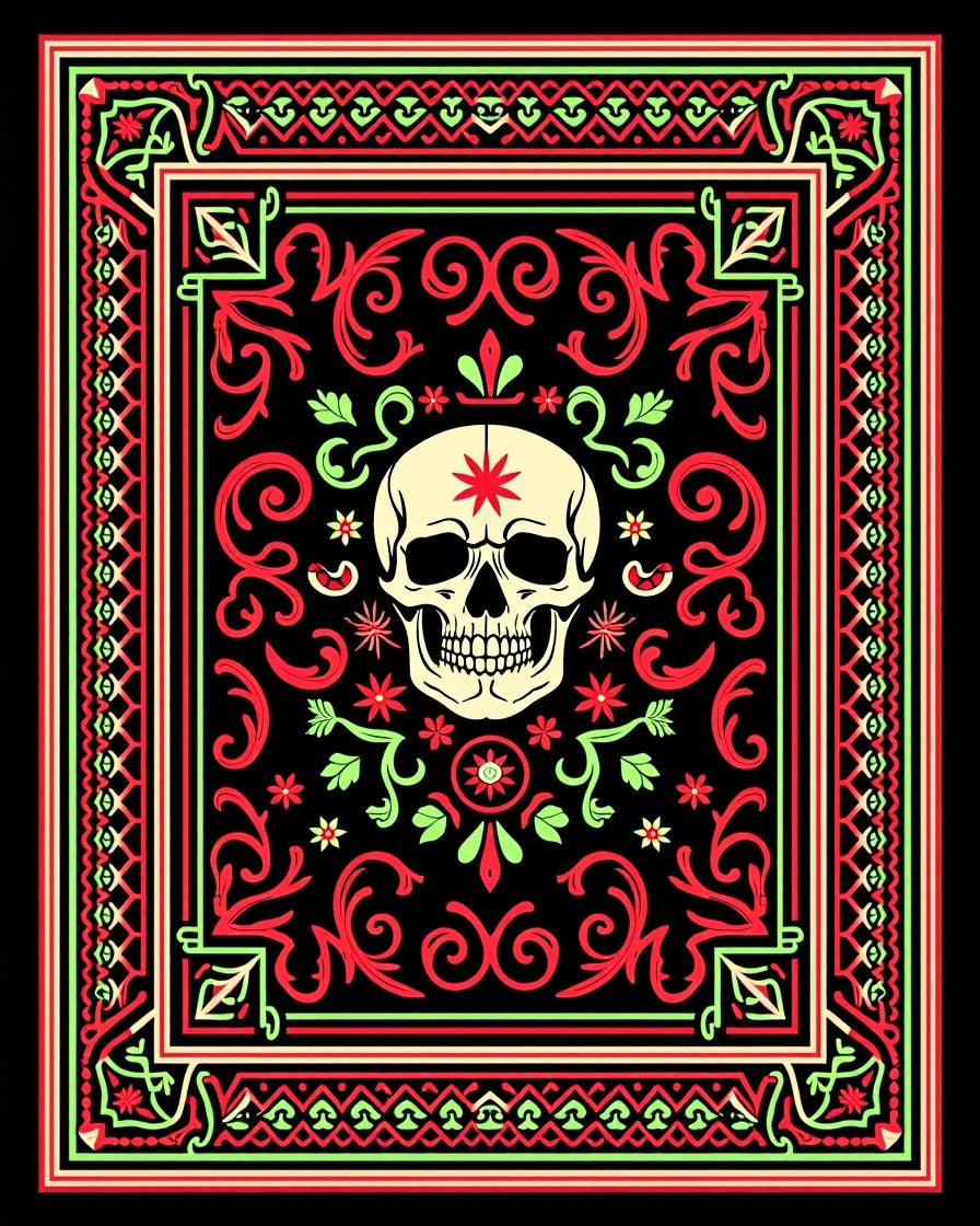 Vibrant Skull Floral Border Rug