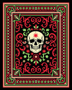 Vibrant Skull Floral Border Rug