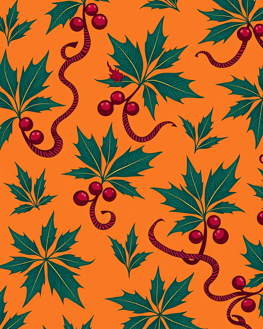 Orange Berry Leaf Twirl Rug