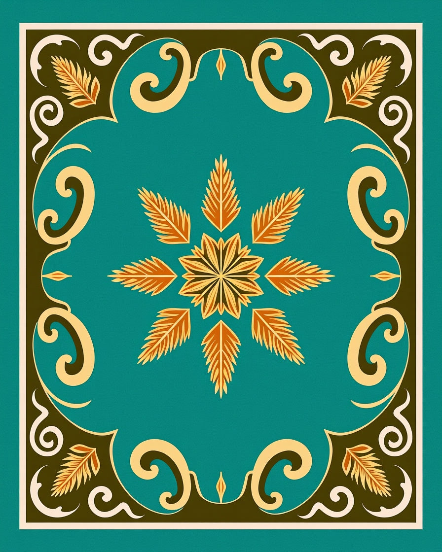 Teal Blossom Medallion with Leaf Accents Rug