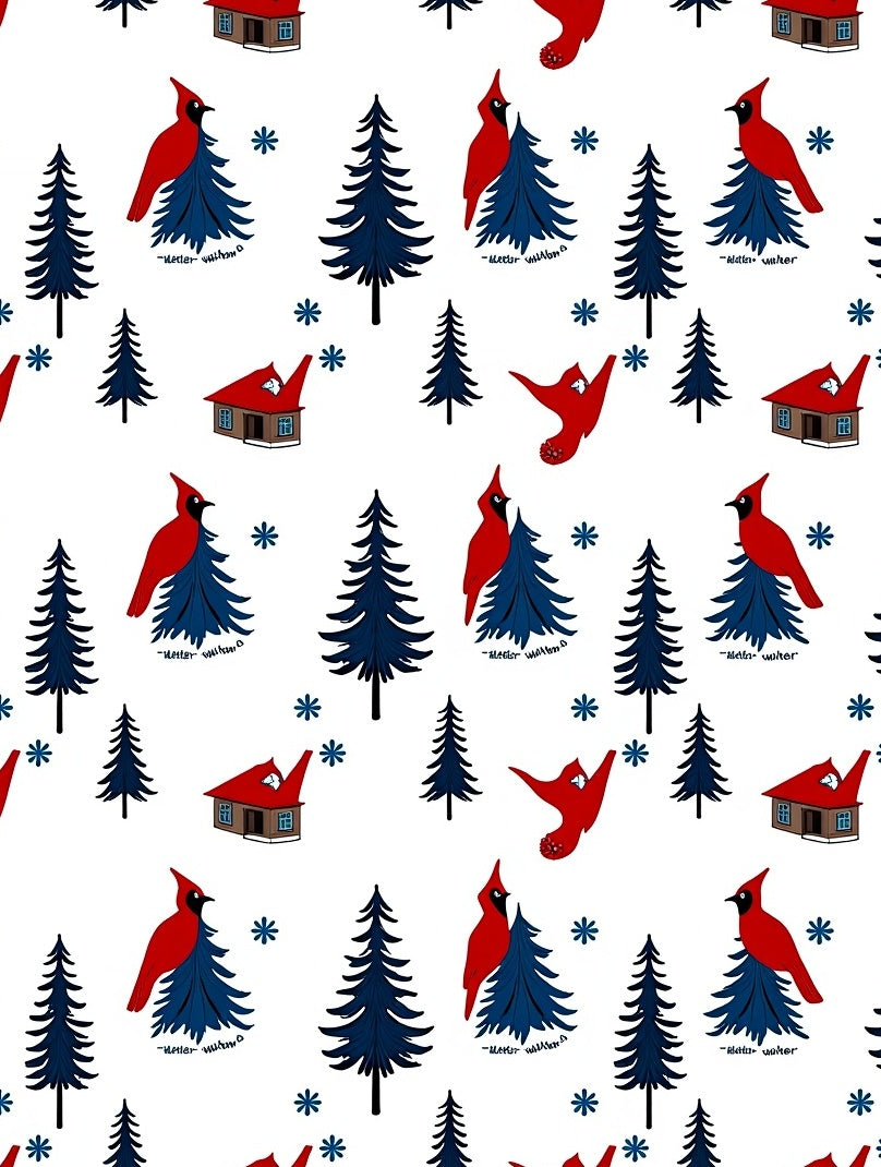 Winter Cardinal Woodland Scene Rug