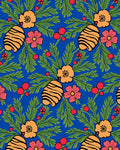Vibrant Blue Botanical Bloom Berry Rug