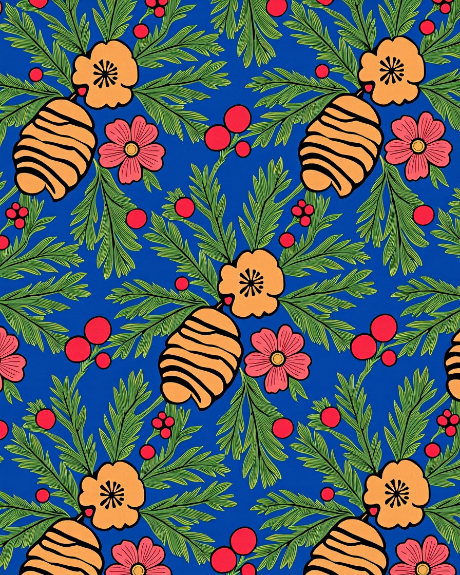 Vibrant Blue Botanical Bloom Berry Rug