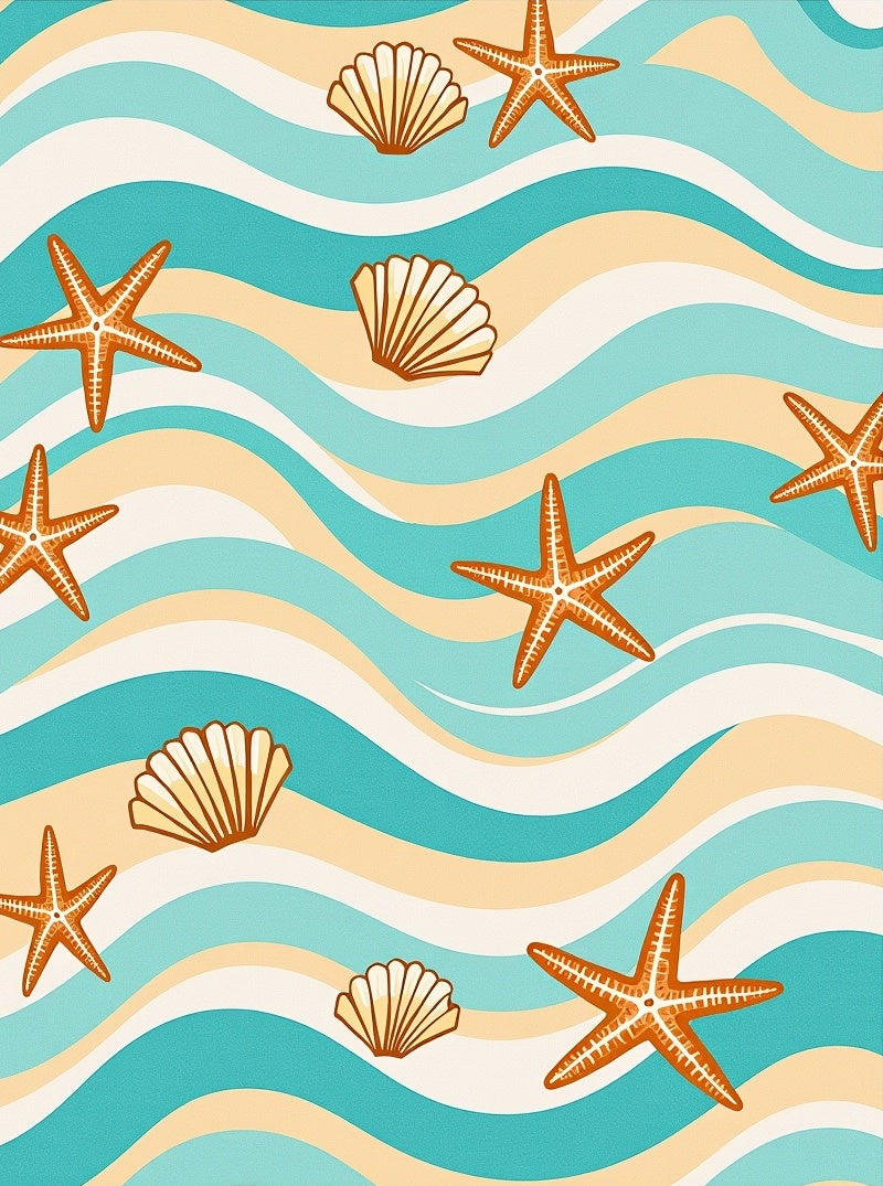 Orange Starfish Blue Wave Shells Rug