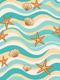 Orange Starfish Blue Wave Shells Rug