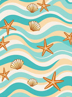 Orange Starfish Blue Wave Shells Rug