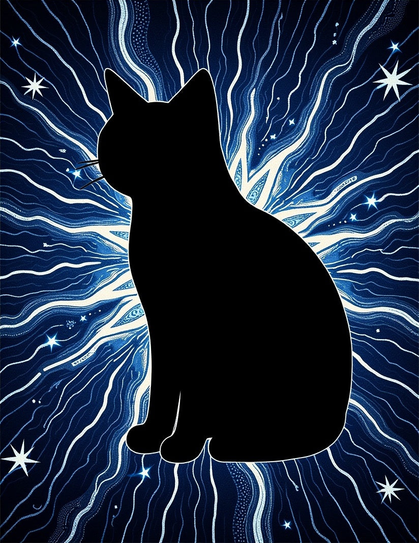 Cosmic Cat Black Silhouette Starry Rug