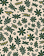 Dark Green Blooming Floral Ivory Scatter Rug