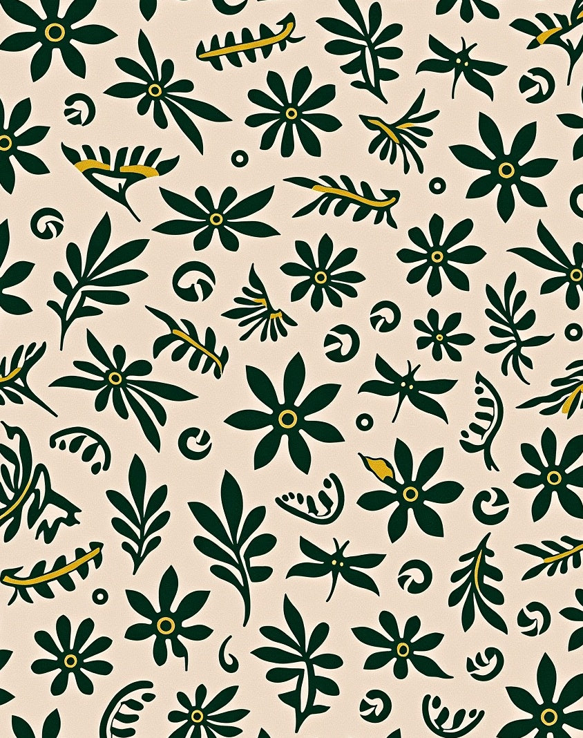 Dark Green Blooming Floral Ivory Scatter Rug