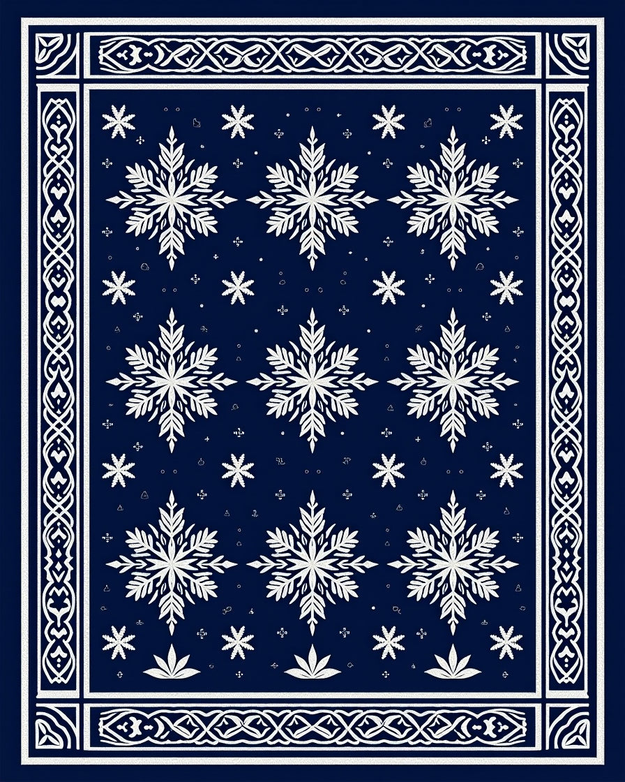 Winter Snowflake Bordered Navy Rug