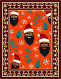 Festive Orange Santa Heads Snowflakes Trees Rug