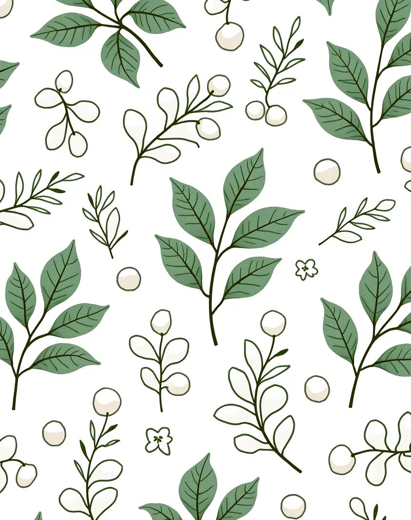 Green Foliage White Berry Branches Rug