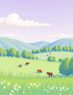 Whimsical Cow Grazing Meadow Field Rug