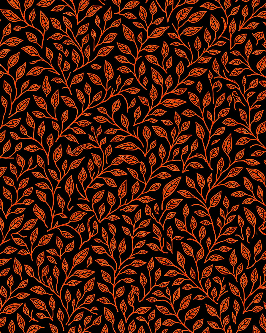 Orange Vine Leaf Black Background Rug