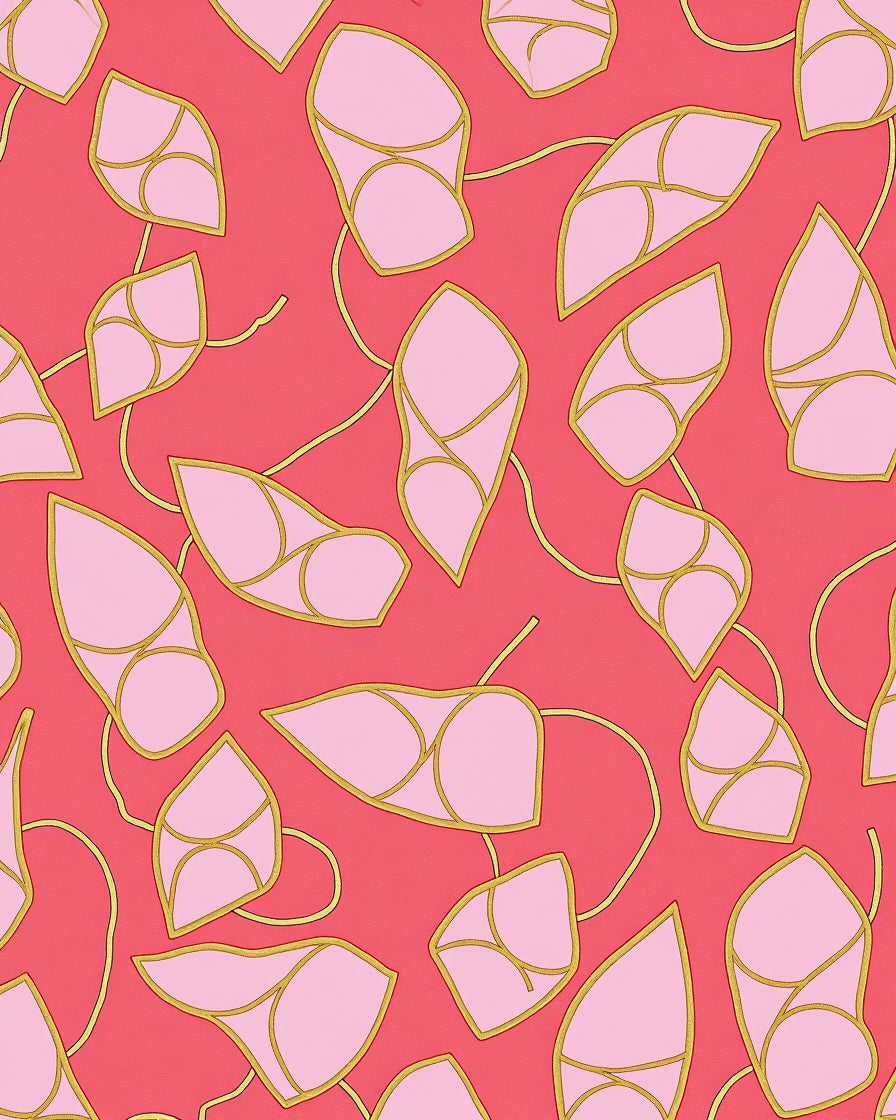 Blush Pink Gold Leaf Vine Art Rug