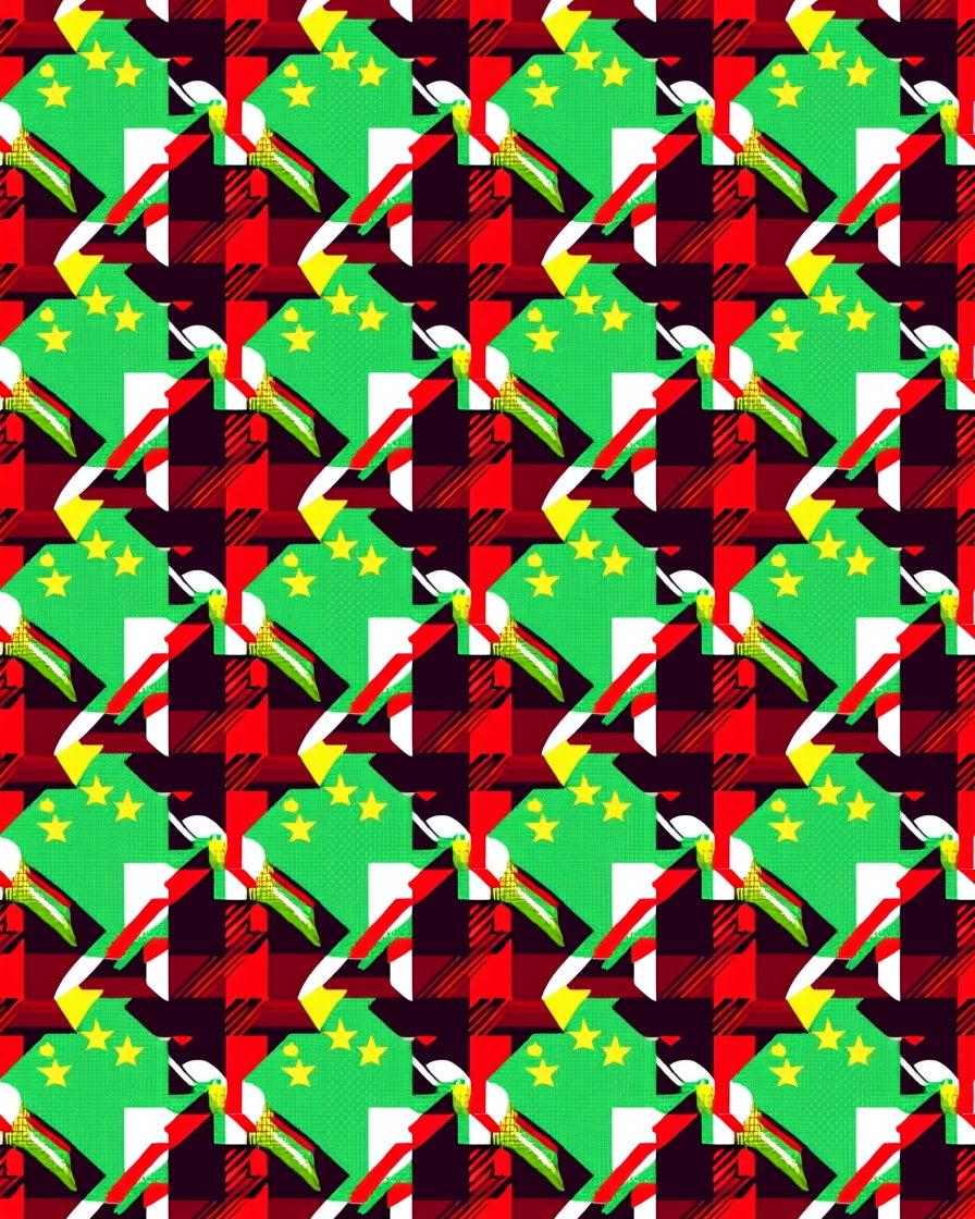 Green Yellow Red Plaid Fragmented Star Rug